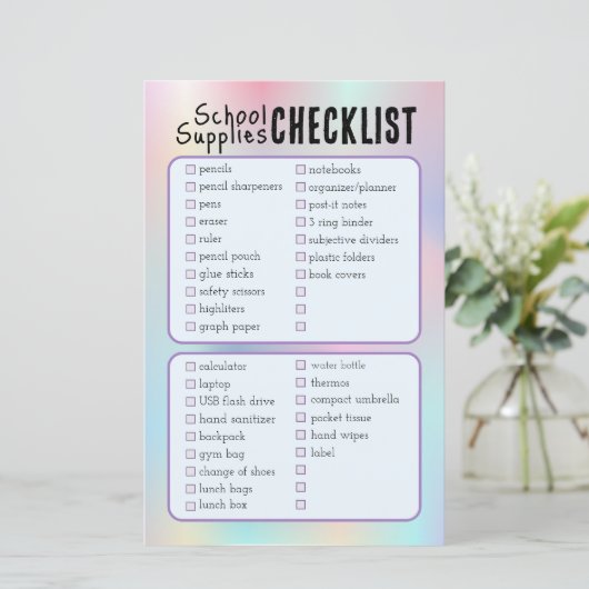checklist schoolbenodigdheden (Staand voorkant)