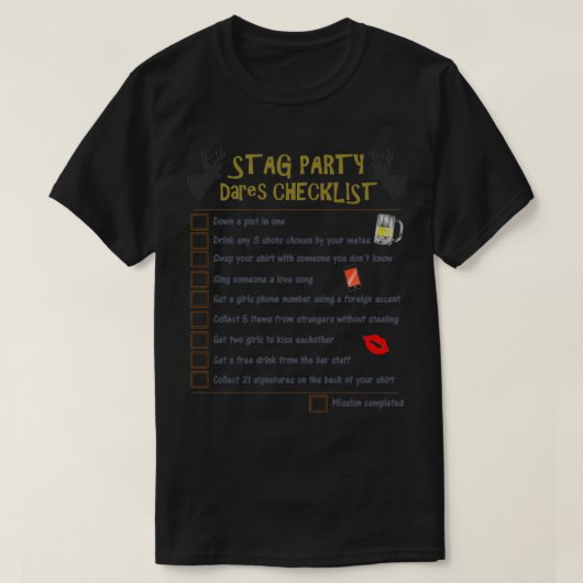 Checklist Stag Do Dares T-shirt (Design voorkant)