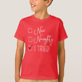 Checklist van Feestelijke Plezier: Nice, Ondeugend T-shirt (Voorkant)