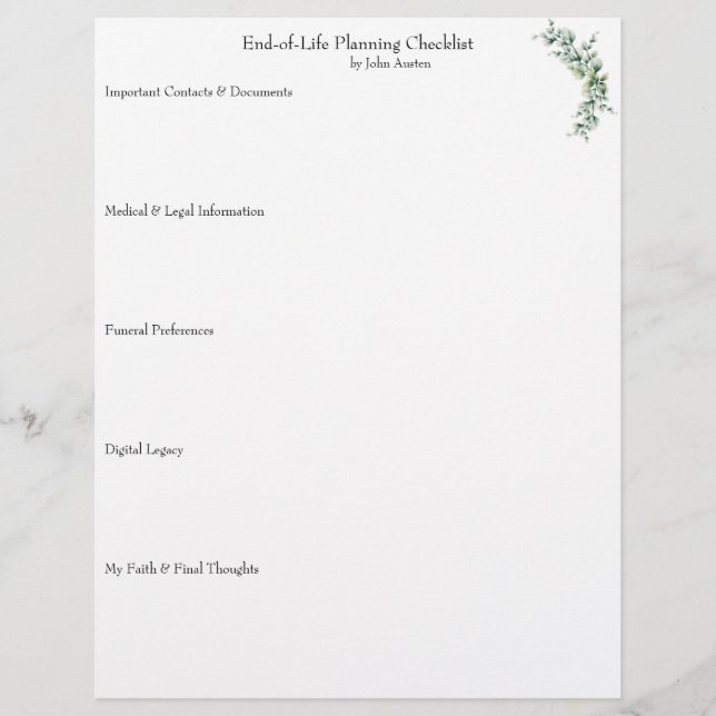 Checklist voor levenseindeplanning briefhoofd (Voorkant)