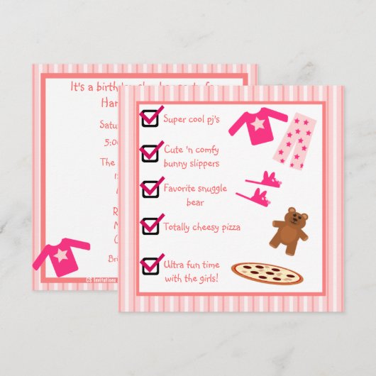 Checklist voor pyjama's met sluippers kaart (Voorkant / Achterkant)