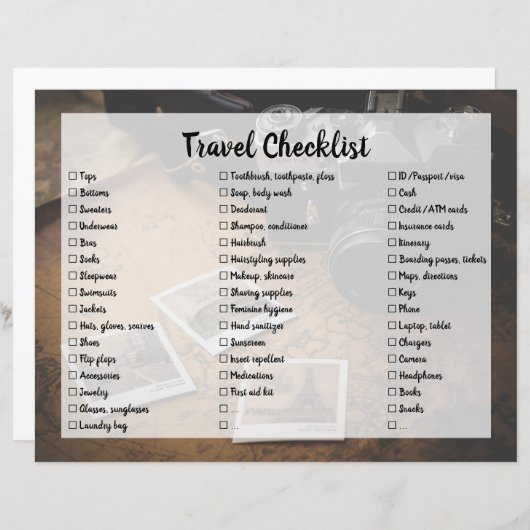  checklist voor reispakketten (Voorkant / Achterkant)