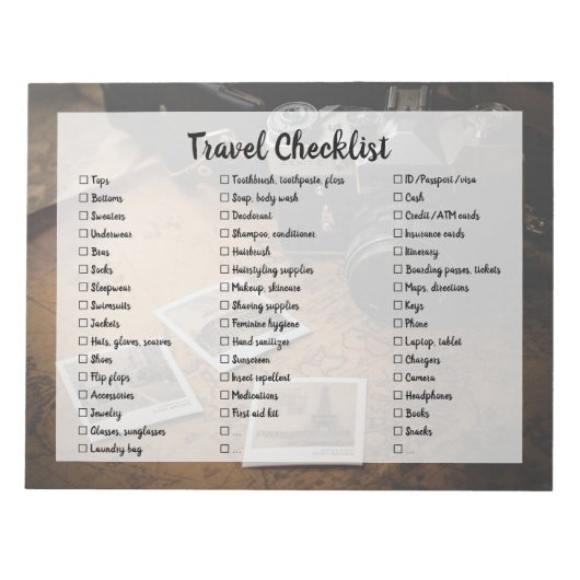  checklist voor reispakketten notitieblok (Voorkant)