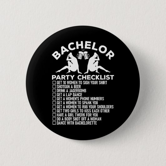 Checklist voor vrijgezellenfeest Funny Bruidsjonke Ronde Button 5,7 Cm (Voorkant)
