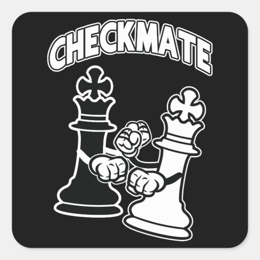 Checkmate Chess Tournament Art Black and White Vierkante Sticker (Voorkant)