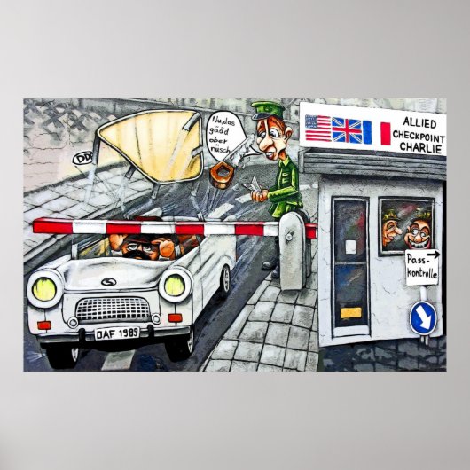 Checkpoint Charlie, Berlijn, Cartoon (groot) Poster (Voorkant)