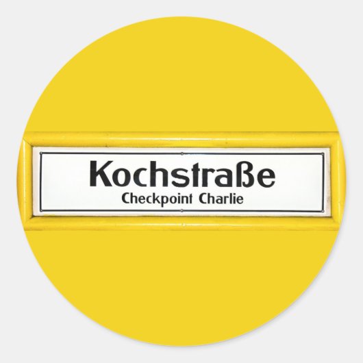 Checkpoint Charlie, Kochstrabe, gele rand Ronde Sticker (Voorkant)