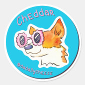 Cheddar de Corgi met zonnebril Ronde Sticker (Voorkant)