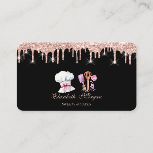 Cheef Tools Flowers Rose Gold Drips Bakery  Visitekaartje (Voorkant)