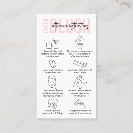 Cheek Blush Aftercare Vrouwelijke Roze PMU Artiest Visitekaartje (Voorkant)