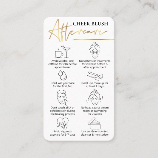 Cheek Blush Care Instructies Metallic Gold PMU Visitekaartje (Voorkant)