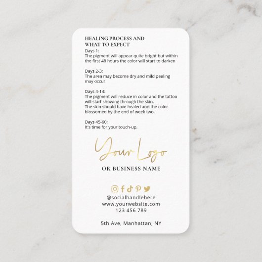 Cheek Blush Care Instructies Metallic Gold PMU Visitekaartje (Achterkant)