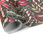 Cheeky and Elegant Adult Christmas Wrapping Paper Cadeaupapier<br><div class="desc">Add a playful and stylish touch to your foliday gifts with this cheeky adult Christmas wrapping paper. Het seamless design features candy canes shaped like lips, ribbons styled as lingerie, mistletoe, and romantic silhouettes. With a chic color palette of black, red, gold, and pearl white, this wrapping paper combines sophistication...</div>