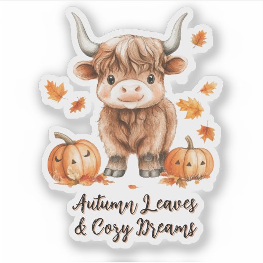 Cheeky Autumn Highland Koe Sticker (Voorkant)