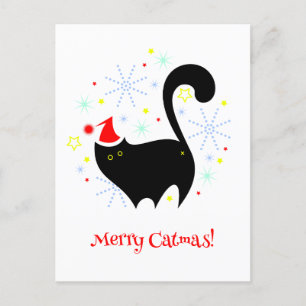 Cheeky Black Cat Butt Santa Hat Merry Catmas Briefkaart