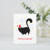 Cheeky Black Cat Butt Santa Hat Merry Catmas Briefkaart (Staand voorkant)