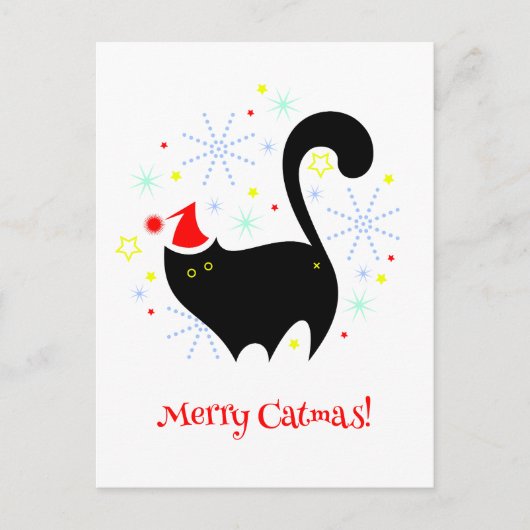 Cheeky Black Cat Butt Santa Hat Merry Catmas Briefkaart (Voorkant)