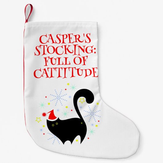 Cheeky Black Cat Santa Hat Cattitude Kleine Kerstsok (Voorkant)