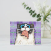 Cheeky Cat Eating Salmon Briefkaart (Staand voorkant)