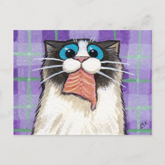 Cheeky Cat Eating Salmon Briefkaart (Voorkant)