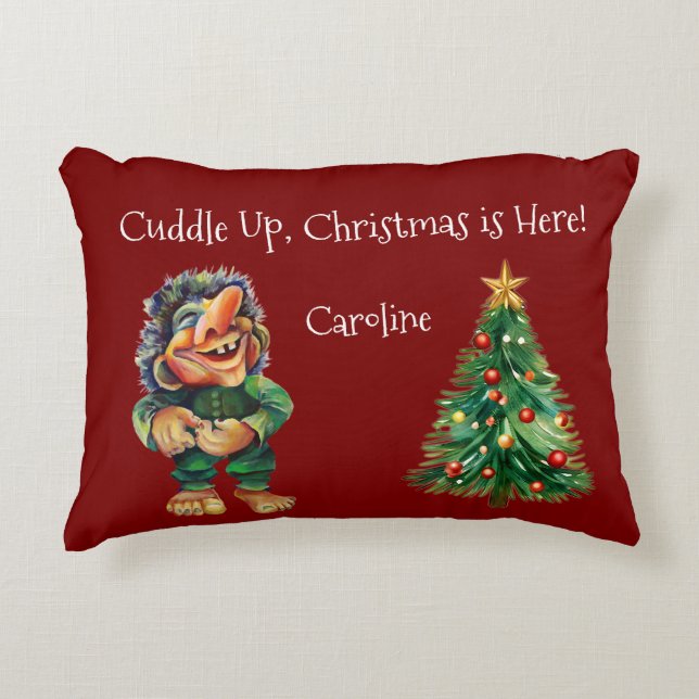 Cheeky Christmas Troll en Tree Delight Accent Kussen (Voorkant)
