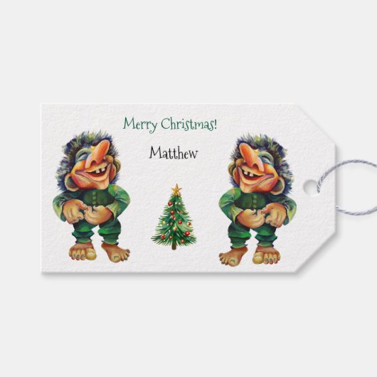 Cheeky Christmas Troll en Tree Delight Cadeaulabel (Voorkant (Horizontaal))