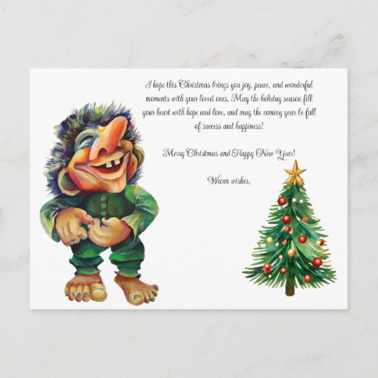 Cheeky Christmas Troll en Tree Delight Feestdagenkaart (Voorkant)