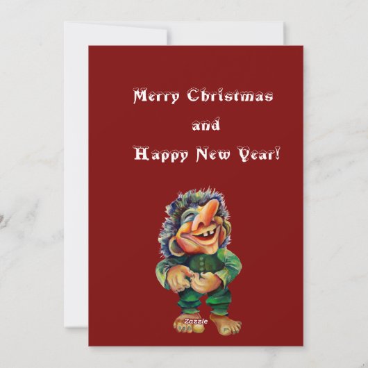 Cheeky Christmas Troll en Tree Delight Feestdagenkaart (Achterkant)