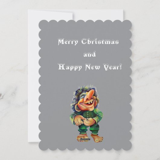 Cheeky Christmas Troll en Tree Delight Feestdagenkaart (Achterkant)