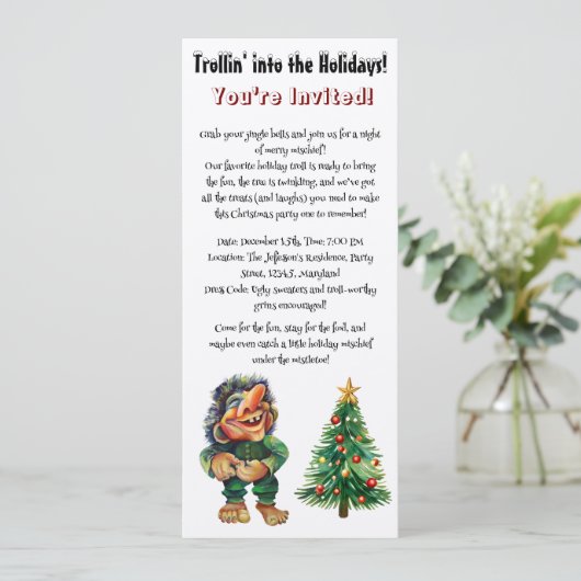 Cheeky Christmas Troll en Tree Delight Kaart (Staand voorkant)