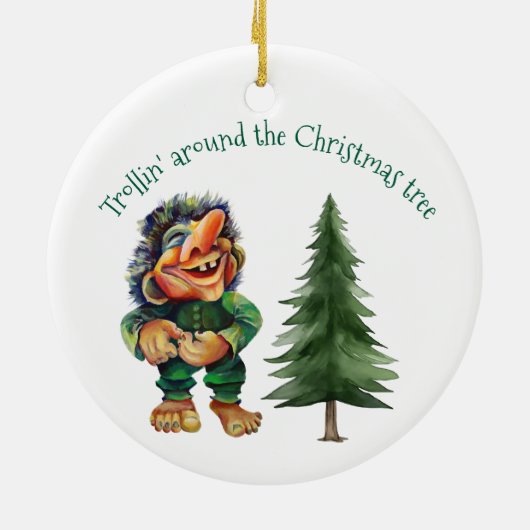 Cheeky Christmas Troll en Tree Delight Keramisch Ornament (Achterkant)