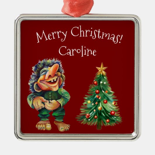 Cheeky Christmas Troll en Tree Delight Metalen Ornament (Voorkant)