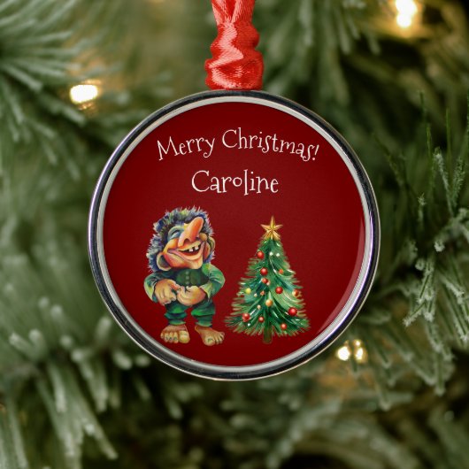 Cheeky Christmas Troll en Tree Delight Metalen Ornament (Boom)