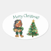 Cheeky Christmas Troll en Tree Delight Ovale Sticker (Voorkant)