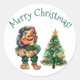 Cheeky Christmas Troll en Tree Delight Ronde Sticker