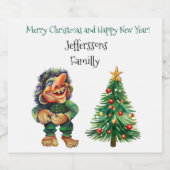 Cheeky Christmas Troll en Tree Delight Sparkling Wijnetiket (Enkel label)
