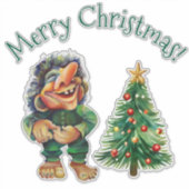 Cheeky Christmas Troll en Tree Delight Sticker (Voorkant)