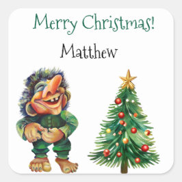 Cheeky Christmas Troll en Tree Delight Vierkante Sticker