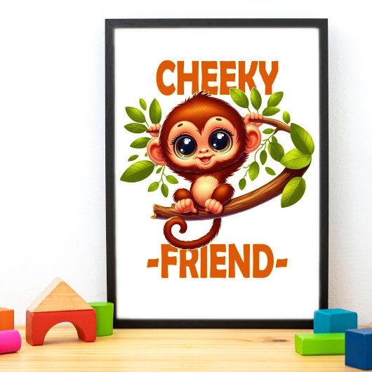 Cheeky Friend Pun Schattigee Baby Monkey op cartoo Foto Afdruk