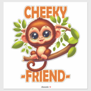 Cheeky Friend Pun Schattigee Baby Monkey op cartoo Sticker
