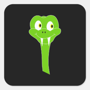 Cheeky Green Snake Cartoon op Black Vierkante Sticker