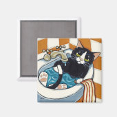 Cheeky kat baden in gootsteen illustratie magneet (Voorkant / Achterkant)
