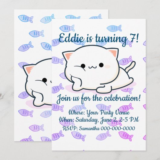 Cheeky Kawaii Style Kitten Birthday Kaart (Voorkant / Achterkant)