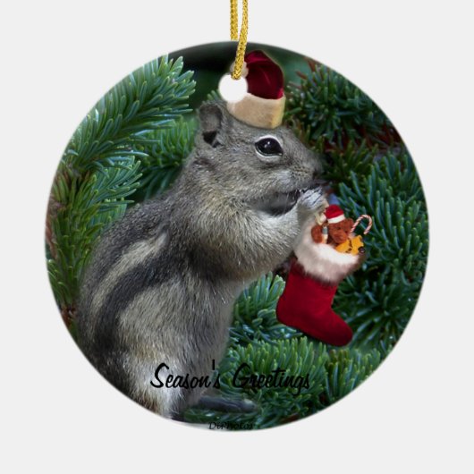 Cheeky Kerstchipmunk Keramisch Ornament (Voorkant)