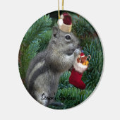 Cheeky Kerstchipmunk Keramisch Ornament (Links)