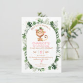 Cheeky Little Monkey Girls 1e Verjaardag Uitnodigi Kaart (Staand voorkant)