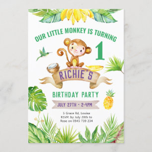 Cheeky Little Monkey Invitation, Zoo party Kaart