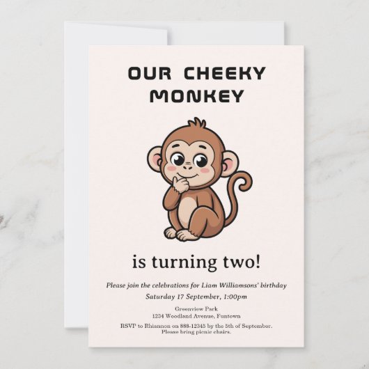 Cheeky Monkey 2nd Birthday invitation Kaart (Voorkant)