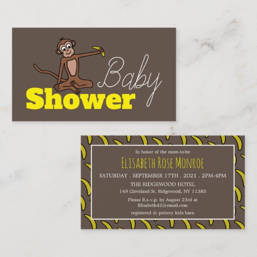Cheeky Monkey, Baby shower Ticket Invitation Informatiekaartje (Voorkant / Achterkant)