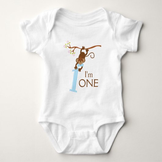 Cheeky Monkey Blue Stripes 1st Birthday Romper (Voorkant)